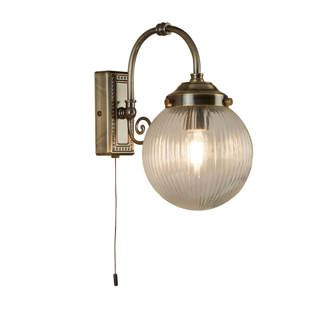 Searchlight Belvue Bathroom IP44 Antique Brass Metal & Clear Glass Wall Light