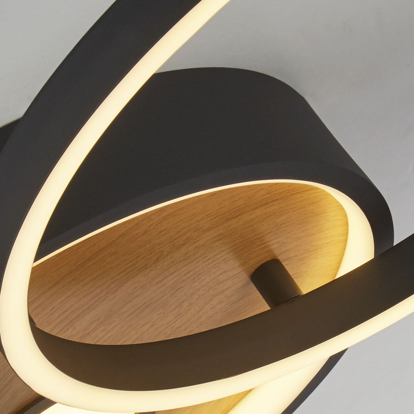 Searchlight Curio LED Circular Black Metal & Wood Flush