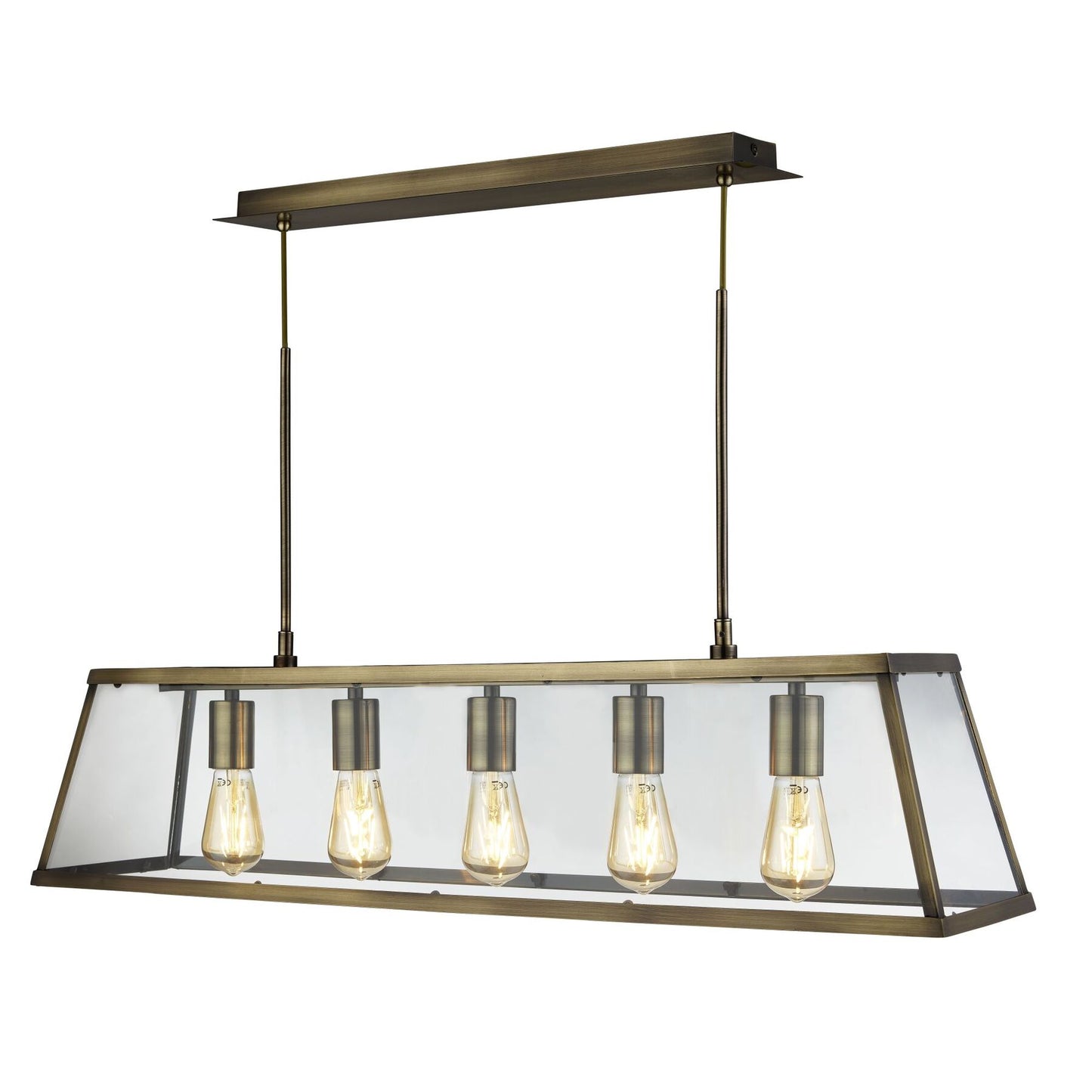 Searchlight Voyager 5lt Antique Brass & Glass Bar Pendant