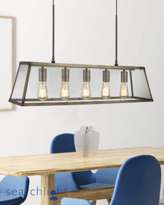 Searchlight Voyager 5lt Antique Brass & Glass Bar Pendant