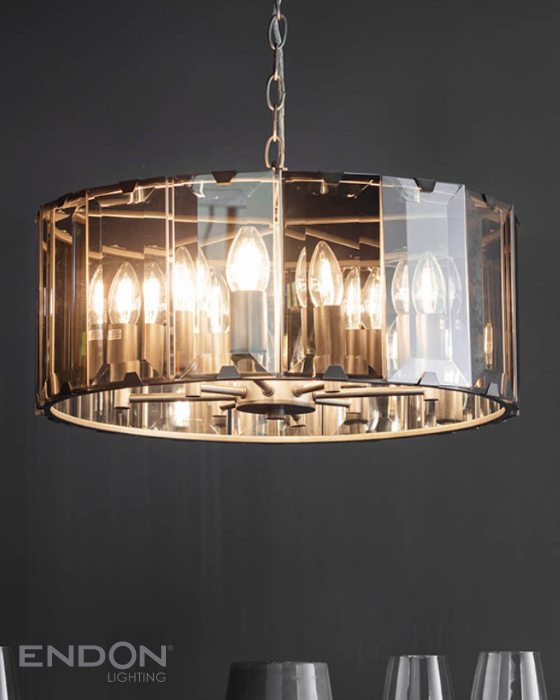 Endon Clooney 8 Light Smoked Glass Pendant
