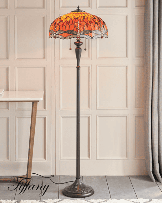 Tiffany Dragonfly Flame Orange Floor Lamp