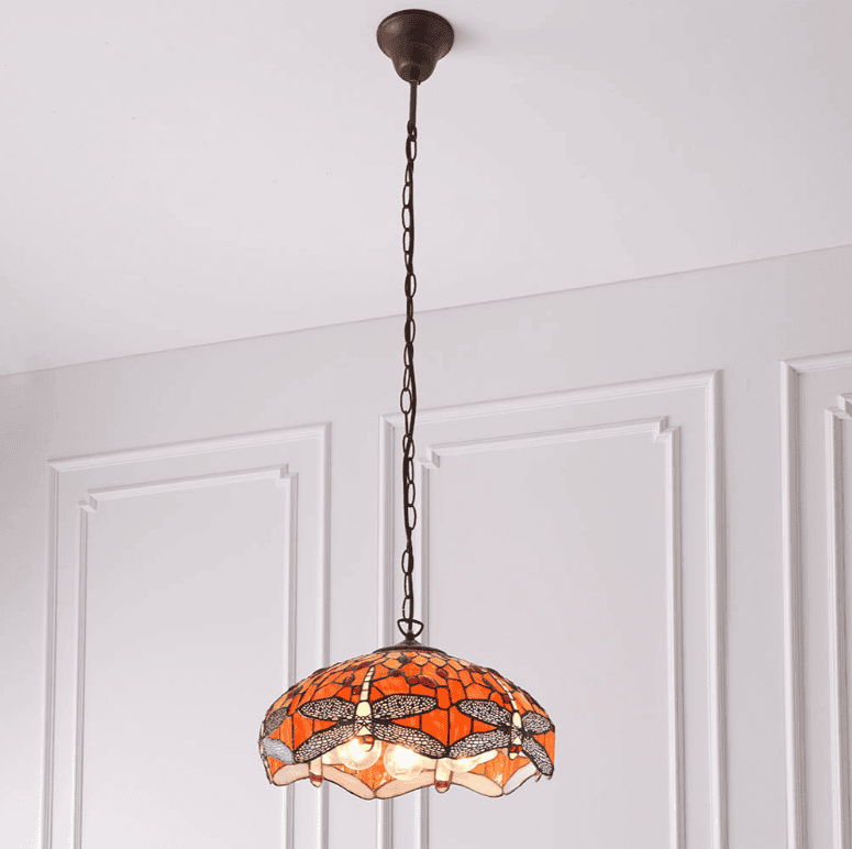Tiffany Dragonfly Flame 3 Light Orange Medium Pendant