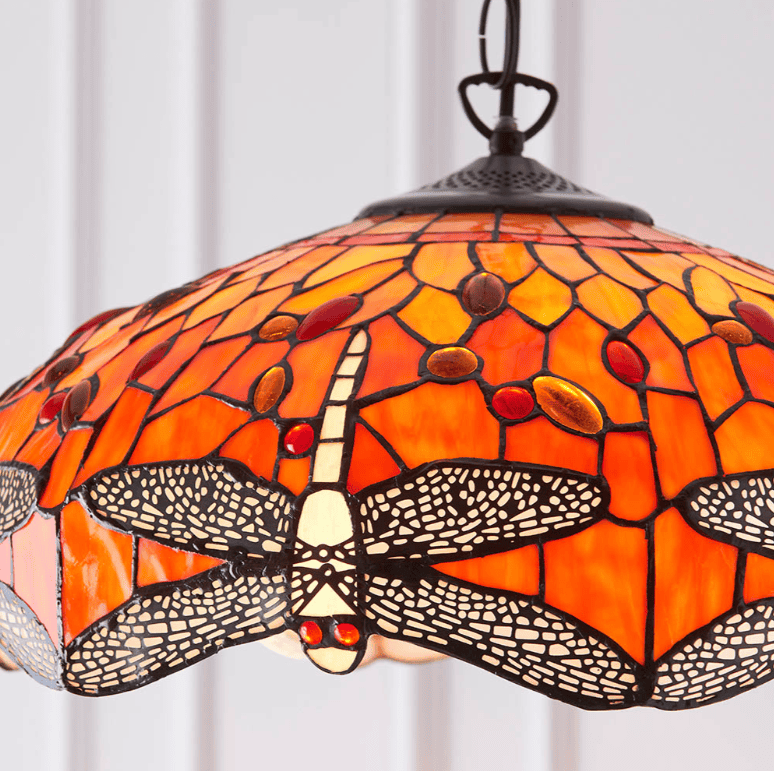 Tiffany Dragonfly Flame 3 Light Orange Medium Pendant