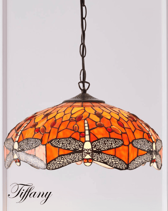 Tiffany Dragonfly Flame 3 Light Orange Medium Pendant