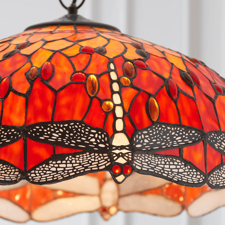 Tiffany Dragonfly Flame 3 Light Orange Large Pendant