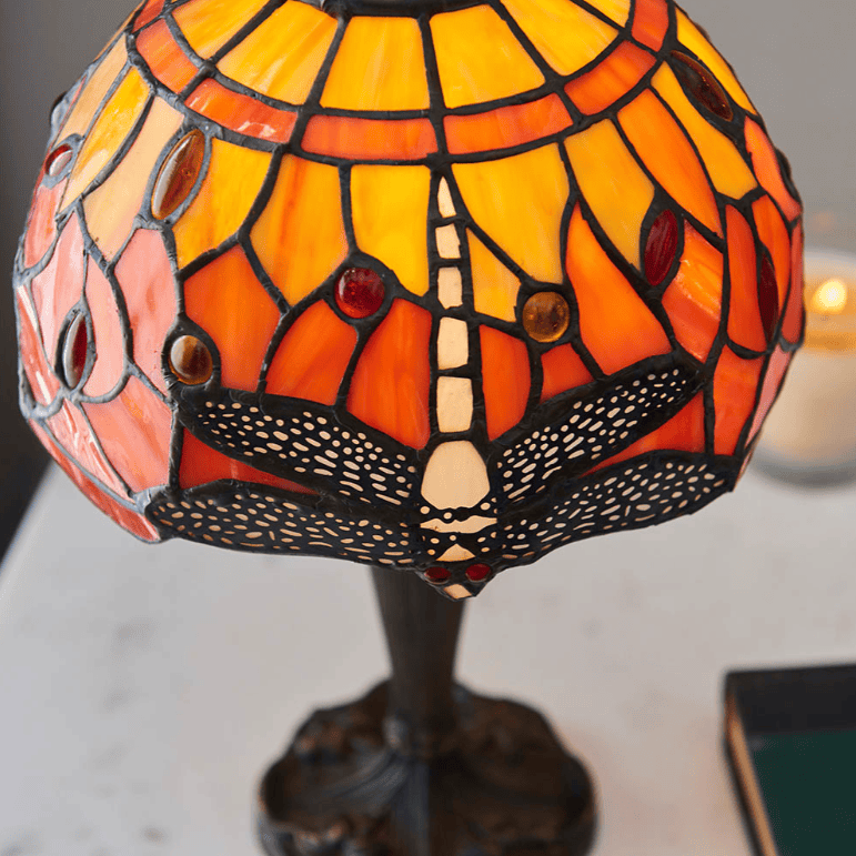 Tiffany Dragonfly Flame Orange Mini Table Lamp