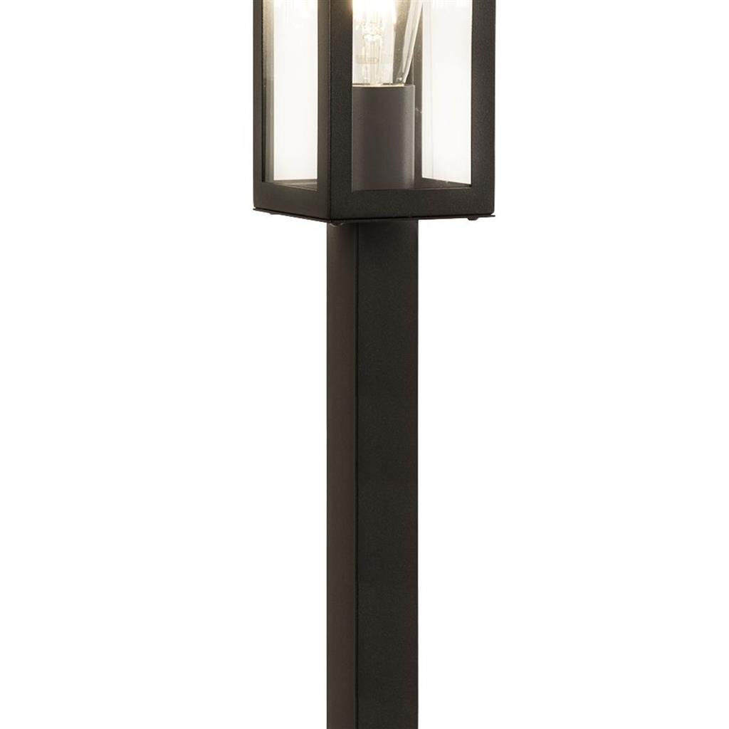 Searchlight Box Black Metal & Clear Glass Outdoor Post Light