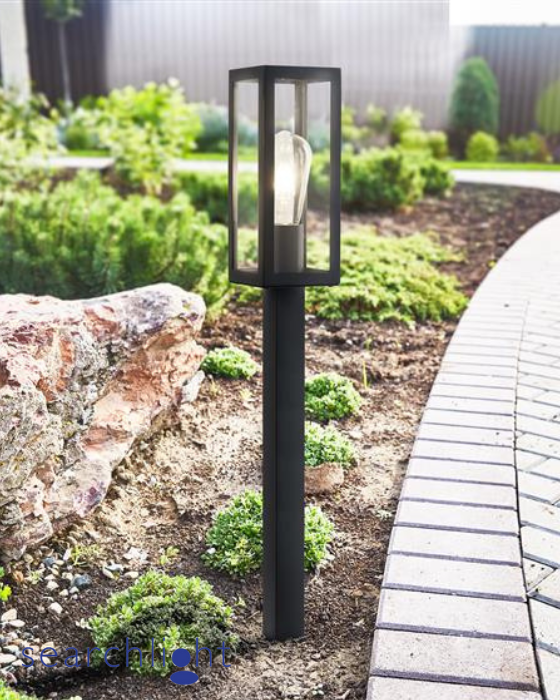 Searchlight Box Black Metal & Clear Glass Outdoor Post Light