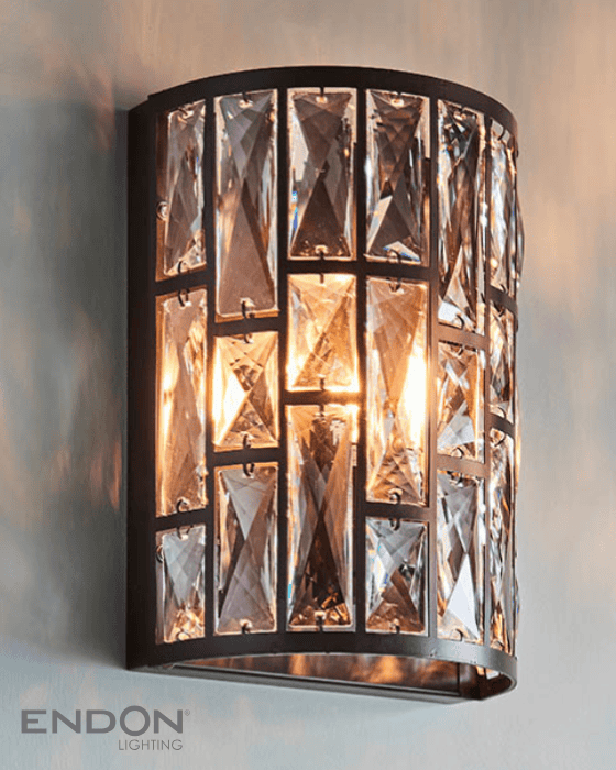 Endon Belle Dark Bronze & Faceted Glass Wall Light