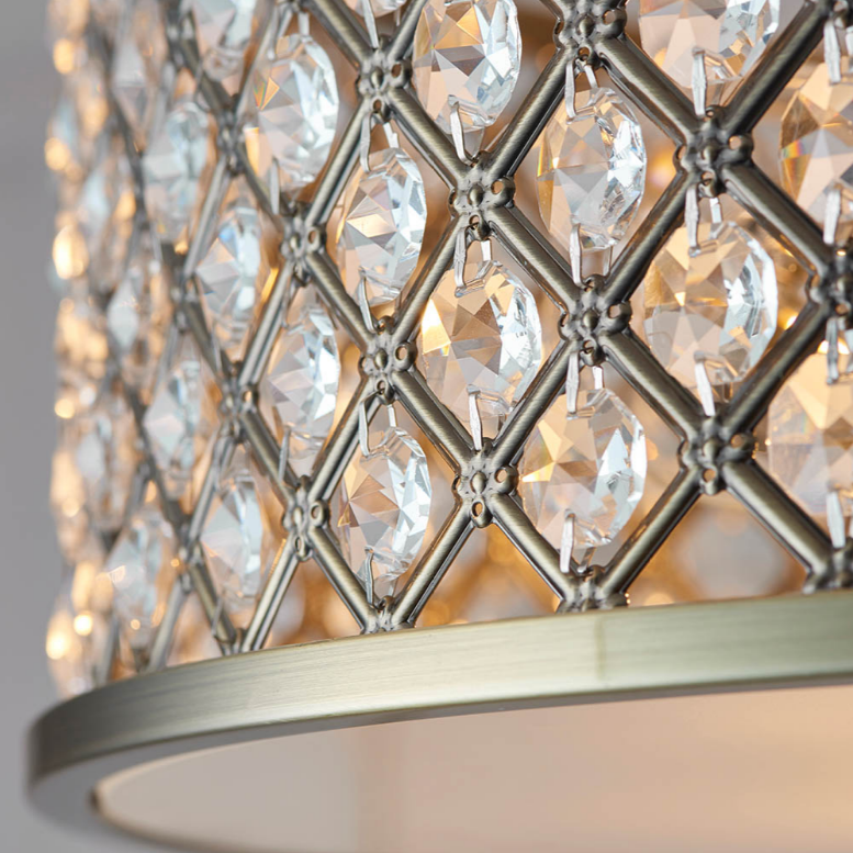 Endon Hudson 3 Light Antique Brass & Crystal Semi Flush