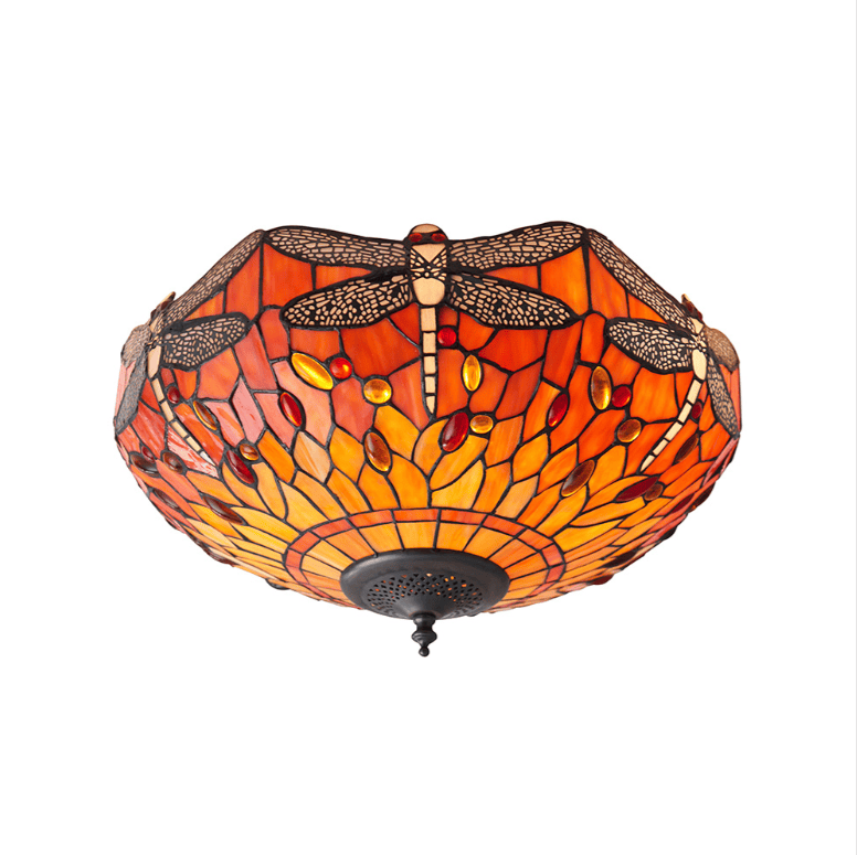 Tiffany Dragonfly Flame 2 Light Orange Medium Flush