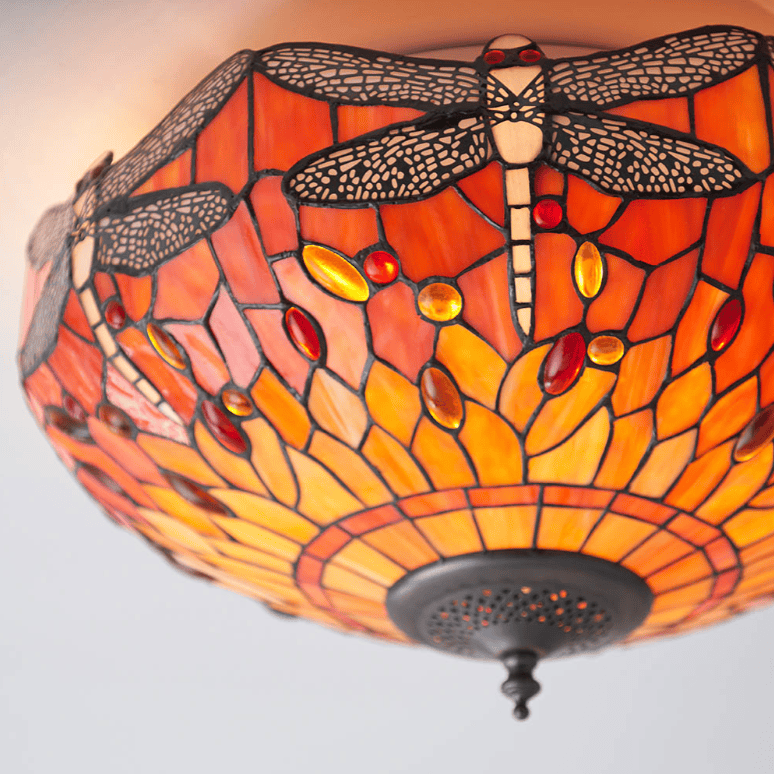 Tiffany Dragonfly Flame 2 Light Orange Medium Flush