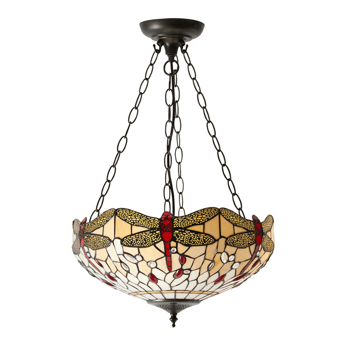 Tiffany Dragonfly Beige Medium Inverted 3 Light Pendant