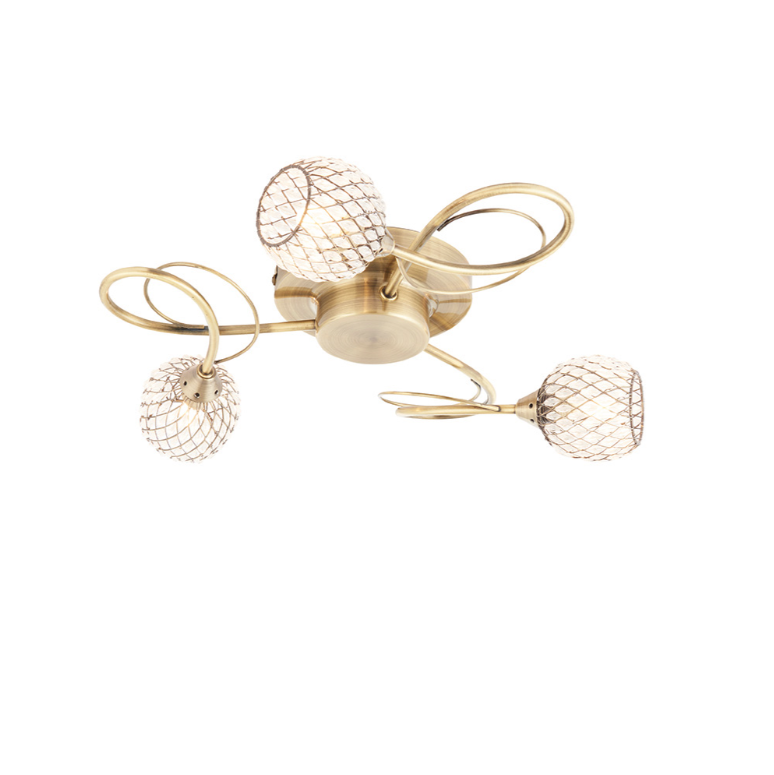 Endon Aherne 3 Light Antique Brass & Faceted Glass Semi Flush