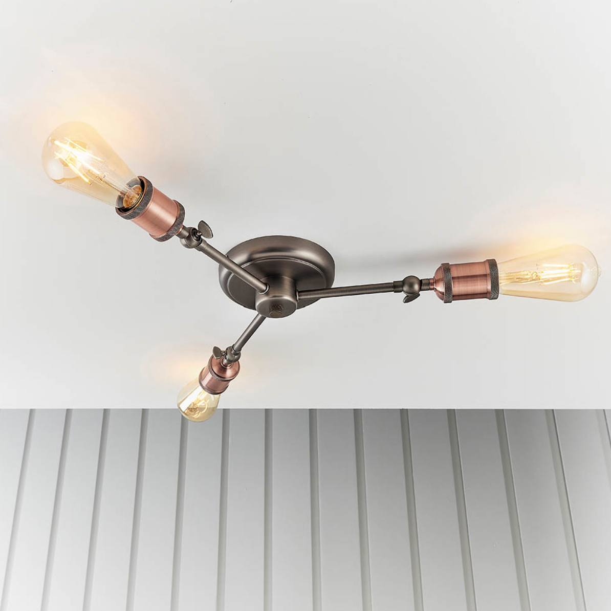 Endon Hal 3 Light Copper & Pewter Semi Flush