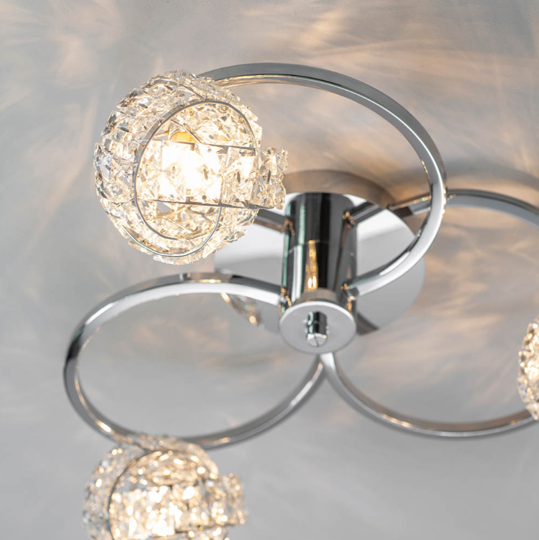Endon Talia Crystal Shade & Chrome 3lt Semi Flush