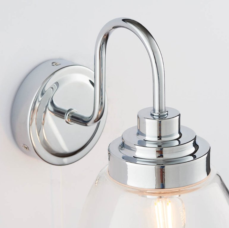 Endon Hampton Bathroom IP44 Chrome & Glass Wall Light