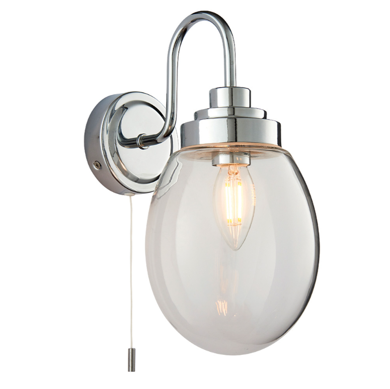 Endon Hampton Bathroom IP44 Chrome & Glass Wall Light