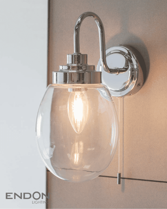 Endon Hampton Bathroom IP44 Chrome & Glass Wall Light