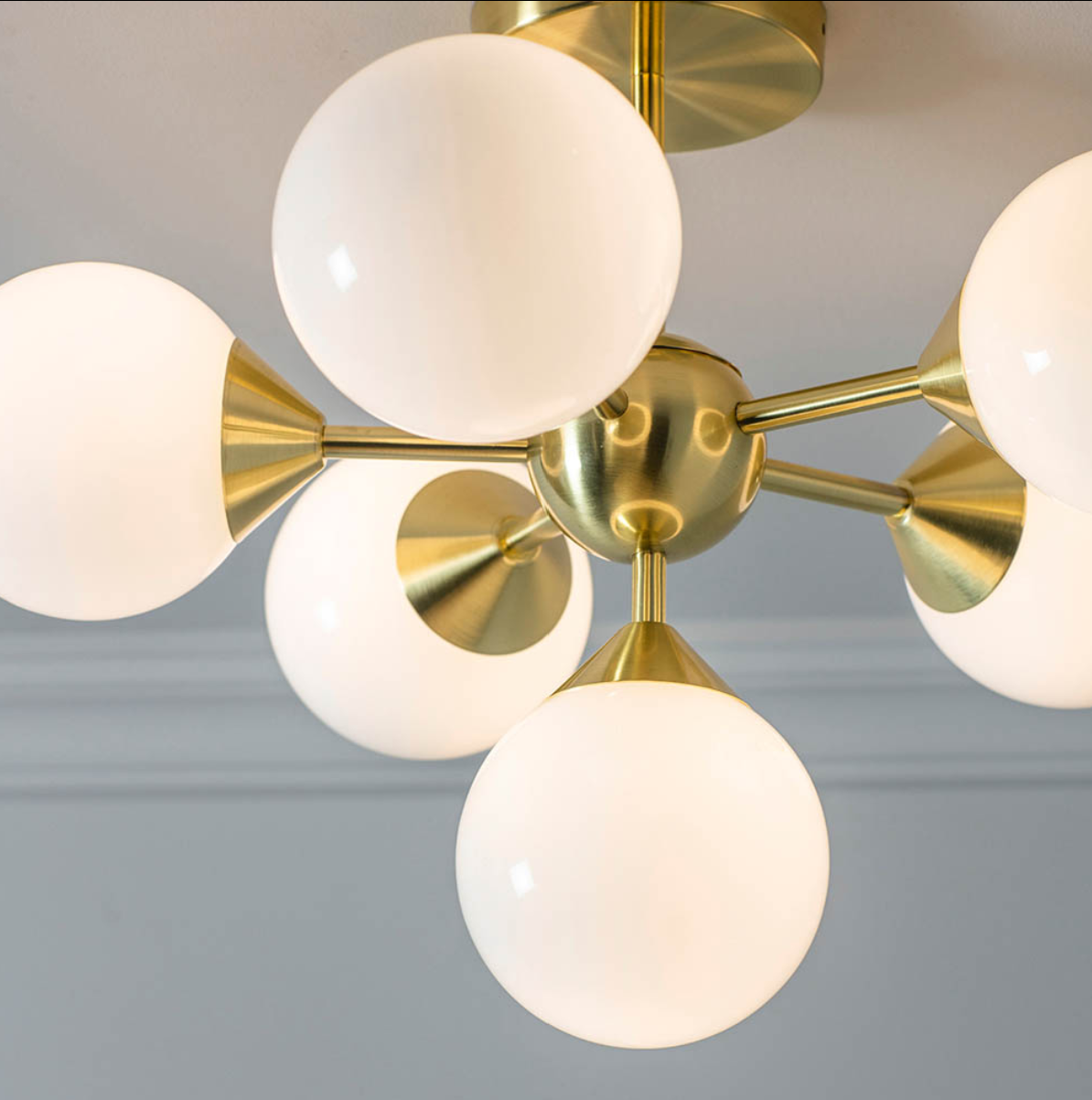 Endon Oscar 6 Light Opal & Brushed Brass Semi Flush