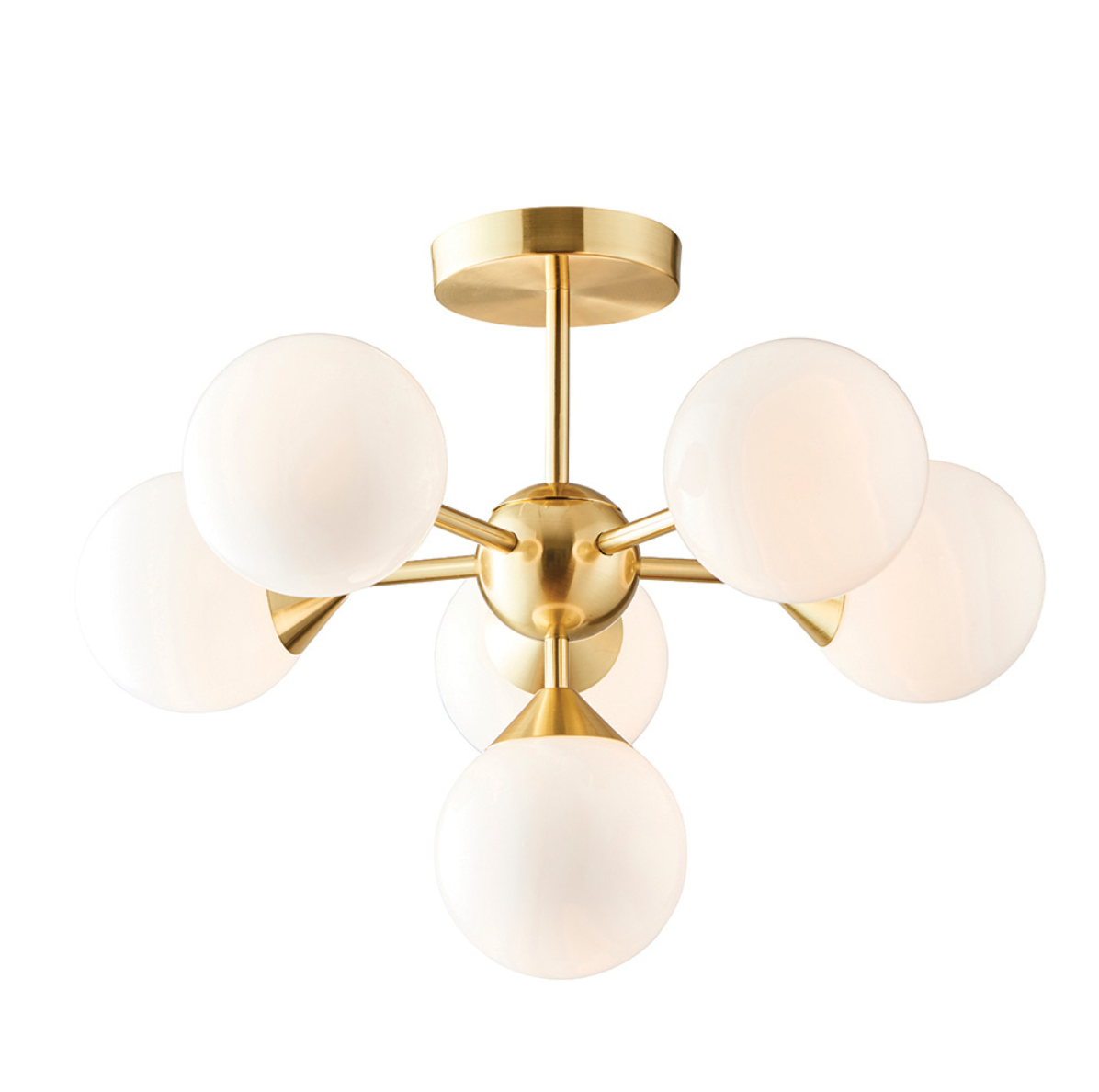 Endon Oscar 6 Light Opal & Brushed Brass Semi Flush