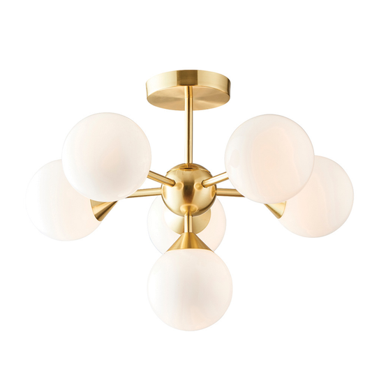 Endon Oscar 6 Light Opal & Brushed Brass Semi Flush