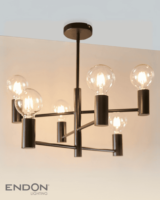 Endon Studio 6 Light Matt Black Semi Flush