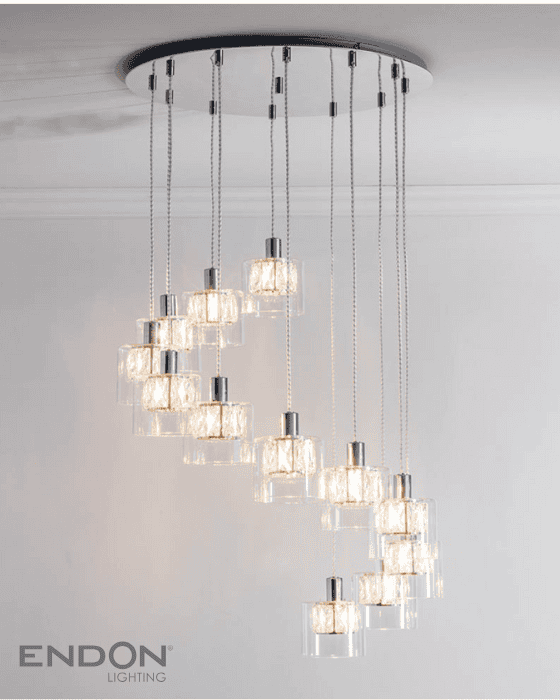 Endon Verina Chrome & Clear Glass 12 Light Cluster Pendant