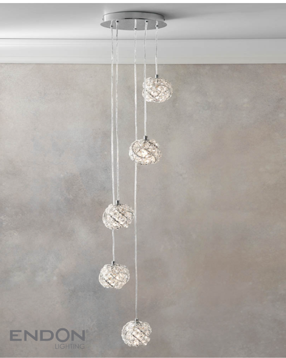 Endon Talia Crystal Shade & Chrome 5lt Cluster Pendant