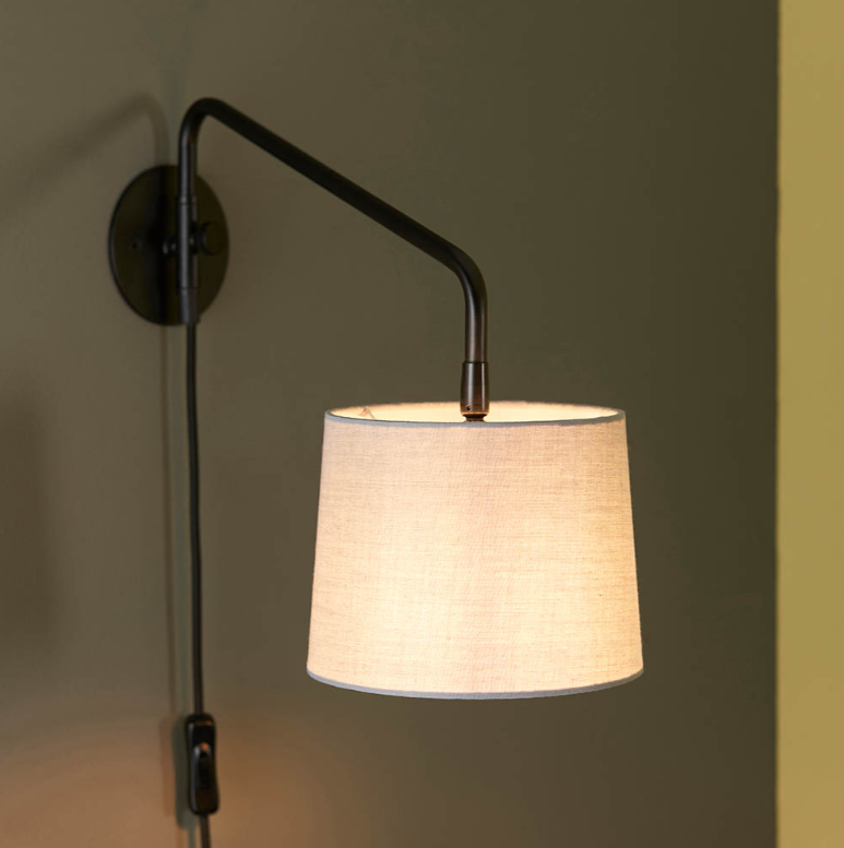 Endon Carlson Matt Black Plug In Wall Light With Light Grey Shade