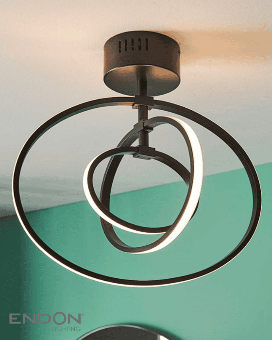 Endon Avali 3 Light Black LED Semi Flush