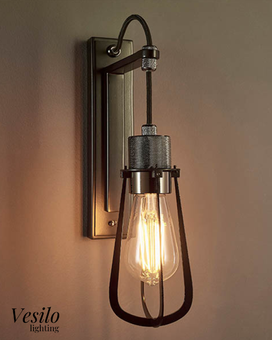 Vesilo Lighting Drop Black Chrome Knurled Wall Light