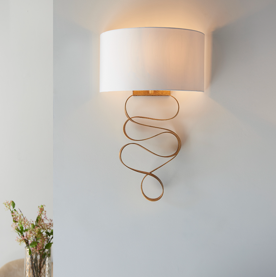 Vesilo Lighting Ribbon Gold Wall Light with Ivory Shade