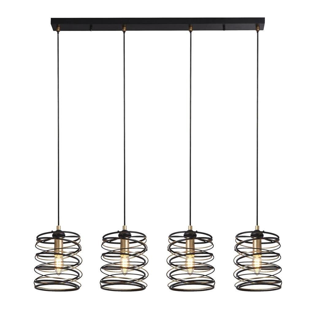 Searchlight Spring 4lt Black Metal & Gold Bar Pendant