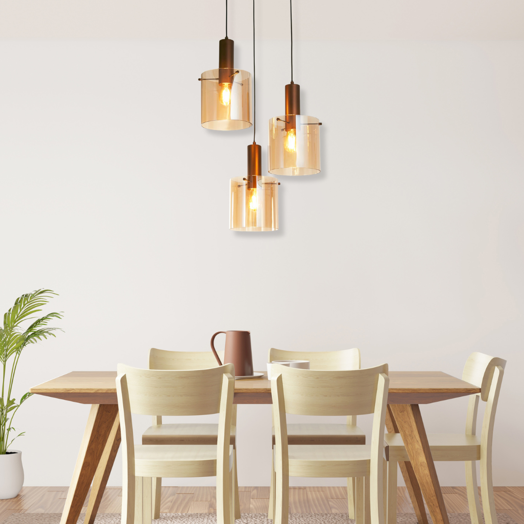 Searchlight Sweden 3 Light Mocha Metal & Amber Glass Cluster Pendant