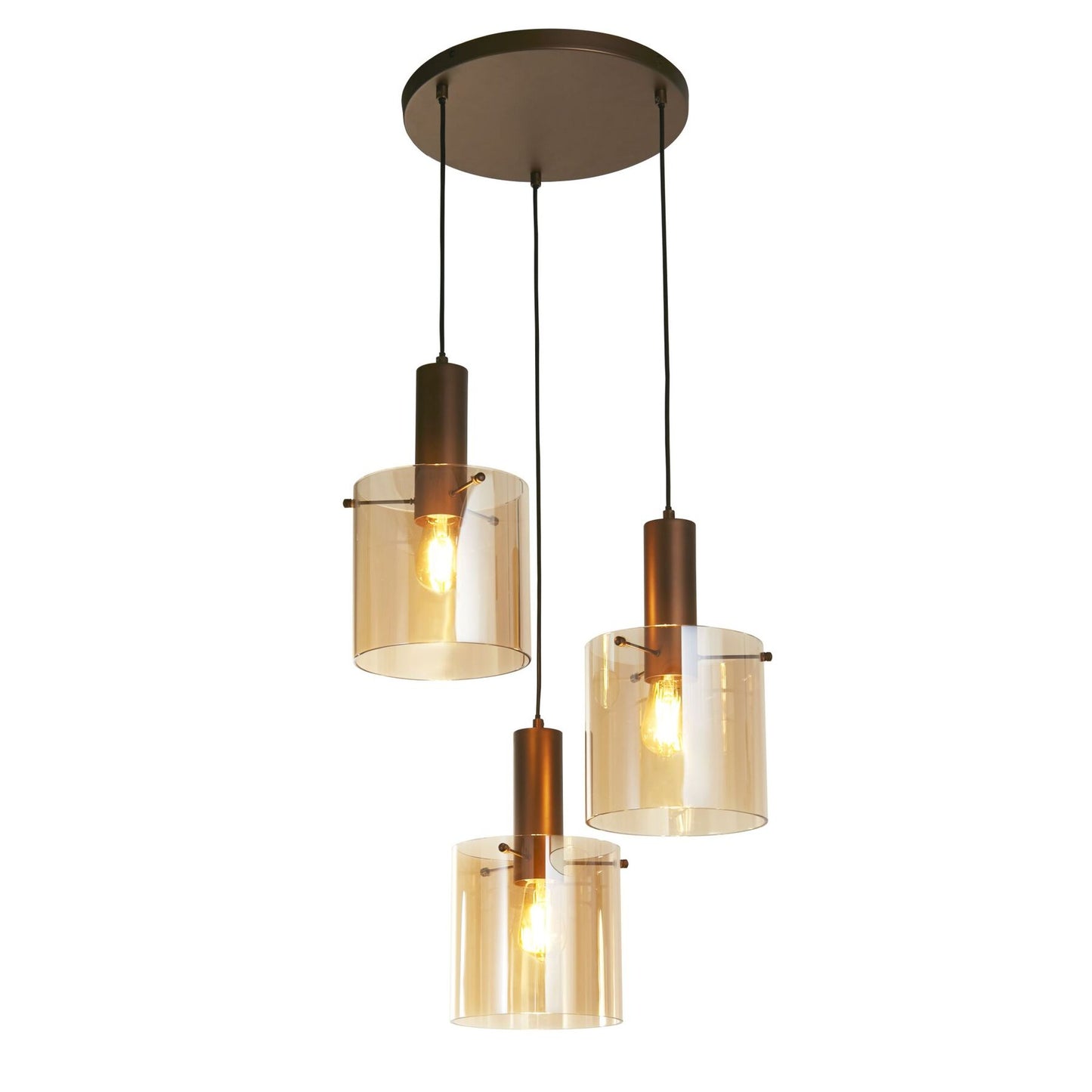 Searchlight Sweden 3 Light Mocha Metal & Amber Glass Cluster Pendant