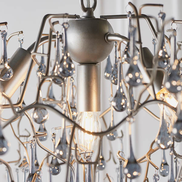 Vesilo Lighting Bead Aged Silver Branch with Glass Droplet Chandelier