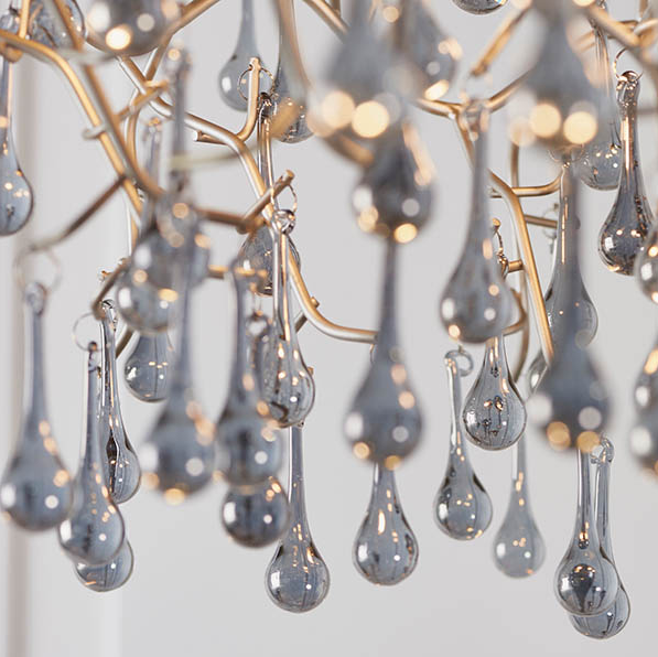 Vesilo Lighting Bead Aged Silver Branch with Glass Droplet Chandelier