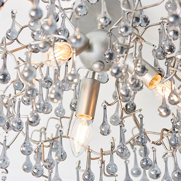 Vesilo Lighting Bead Aged Silver Branch Semi Flush with Glass Droplets