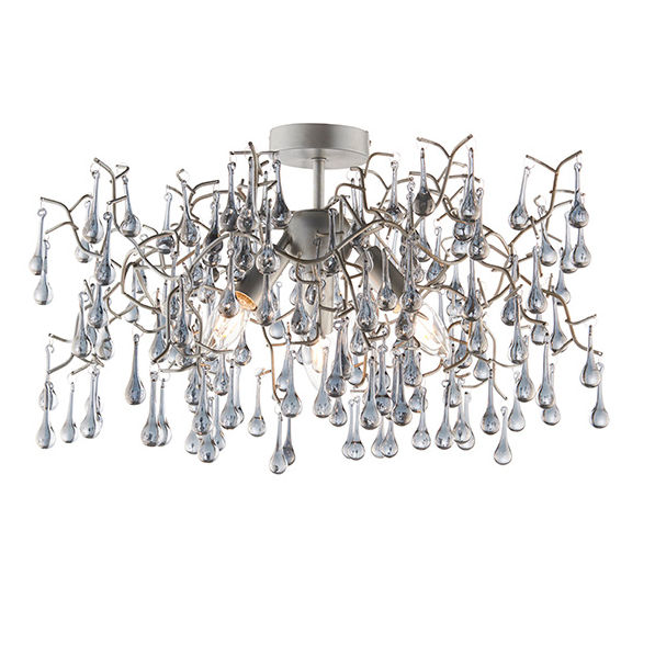 Vesilo Lighting Bead Aged Silver Branch Semi Flush with Glass Droplets