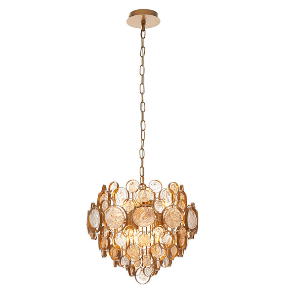 Vesilo Lighting Medallion Antique Gold, Clear & Amber Glass Detail Chandelier