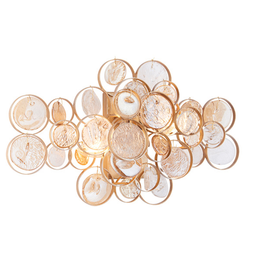Vesilo Lighting Medallion Antique Gold with Clear & Amber Glass Detail Wall Light