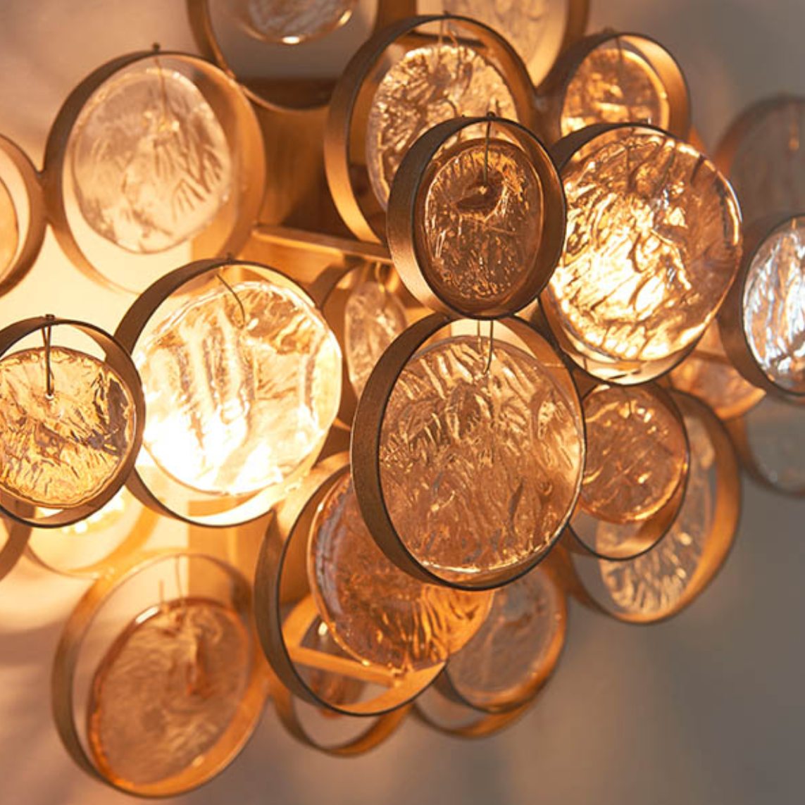 Vesilo Lighting Medallion Antique Gold with Clear & Amber Glass Detail Wall Light