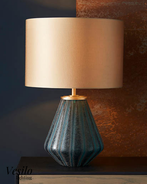 Vesilo Lighting Turquoise Glass Lamp with Gold Shade