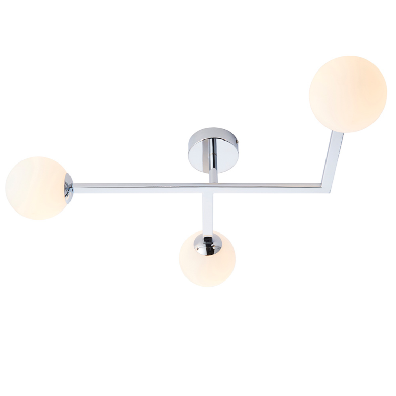 Vesilo Lighting Angle Chrome Bathroom IP44 Semi Flush with Opal Glass