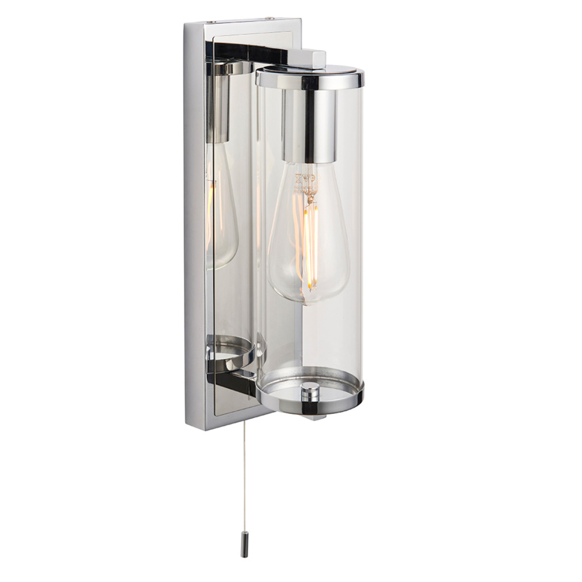 Vesilo Lighting Cylinder Bathroom IP44 Chrome & Tubular Glass Wall Light