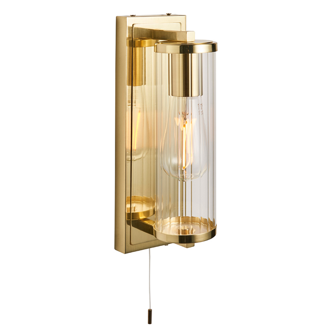Vesilo Lighting Cylinder Bathroom IP44 Brushed Gold & Tubular Glass Wall Light