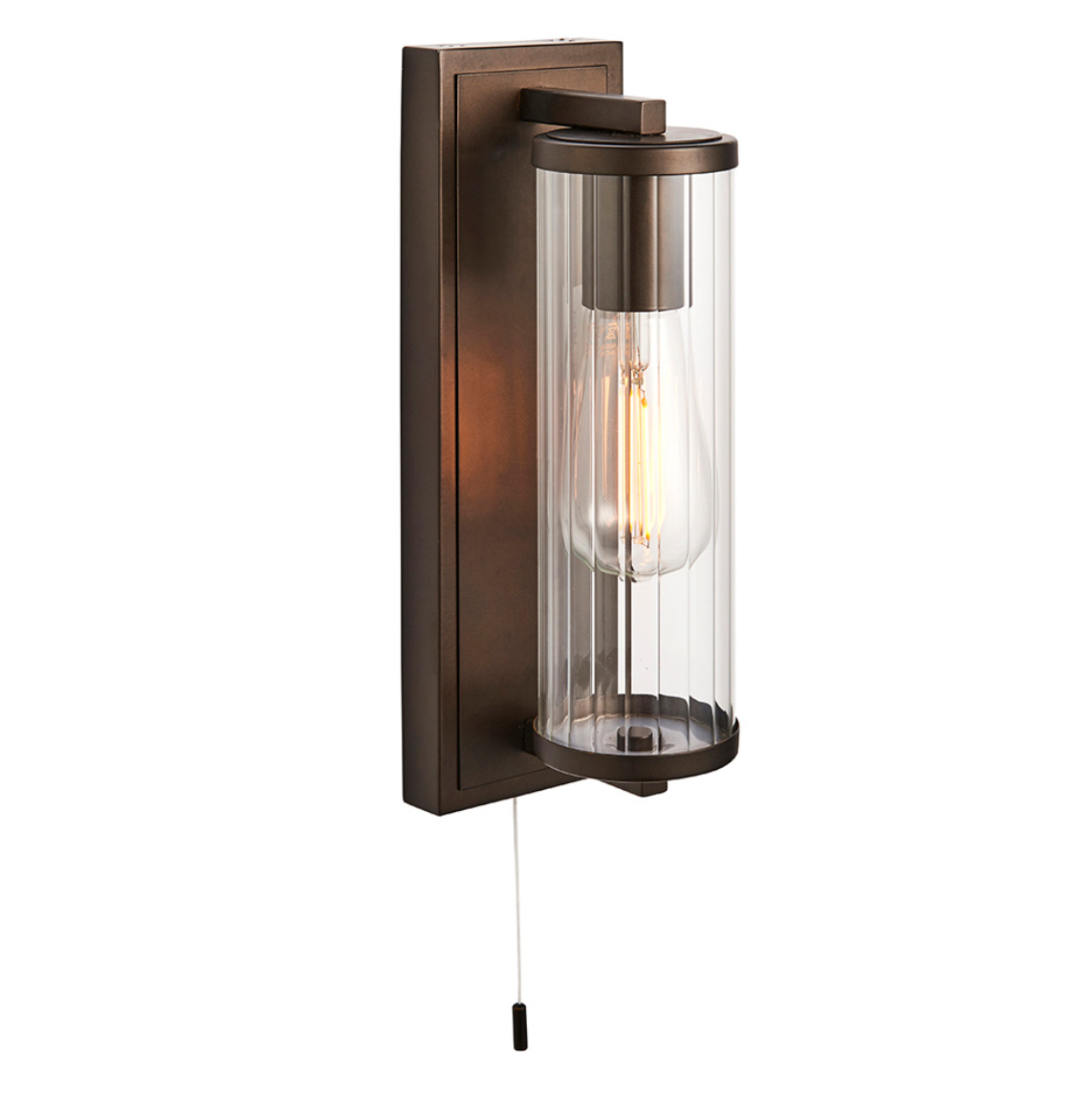 Vesilo Lighting Cylinder Bathroom IP44 Dark Bronze & Tubular Glass Wall Light