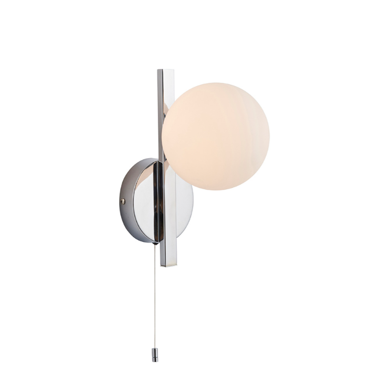 Vesilo Lighting Angle Chrome Bathroom IP44 Wall Light with Opal Glass